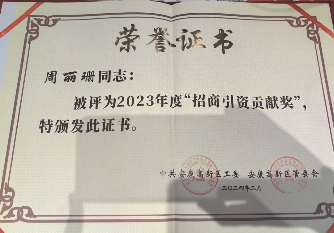 東方龍商務集團榮獲陜西安康高新區(qū)2023年度“招商引資貢獻獎”！